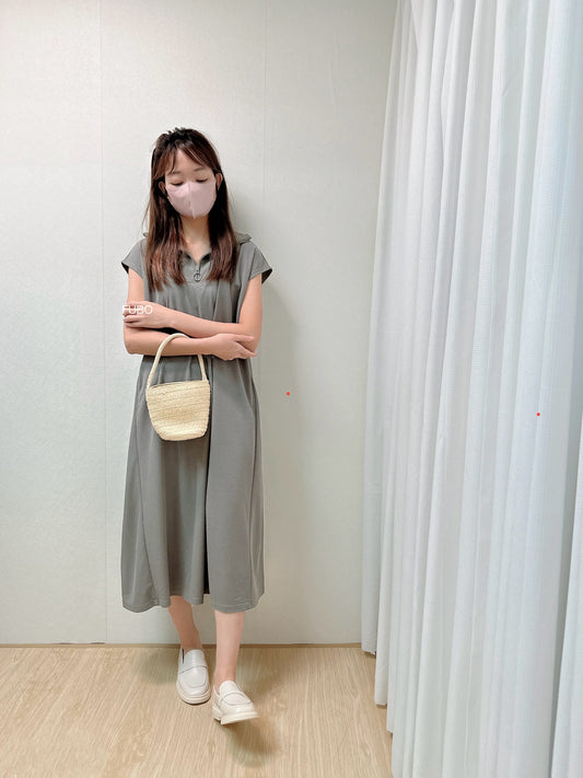 AF8977LG休閒V型領棉質連身裙(2色)