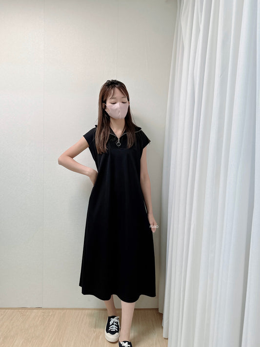 AF8977BK休閒V型領棉質連身裙(2色)
