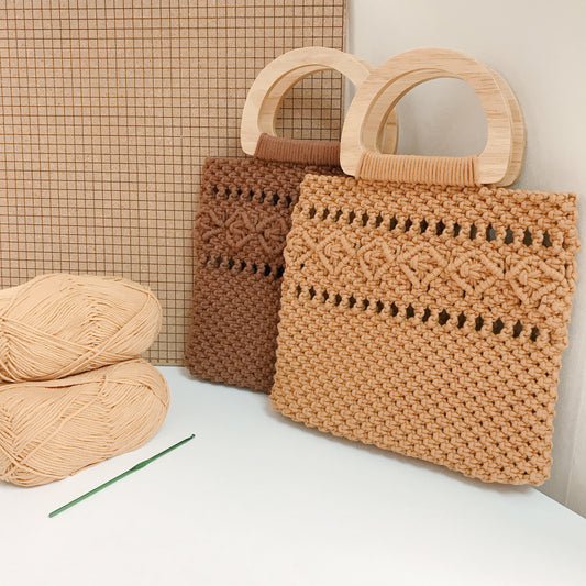 小菱格紋手工自家編織手挽袋