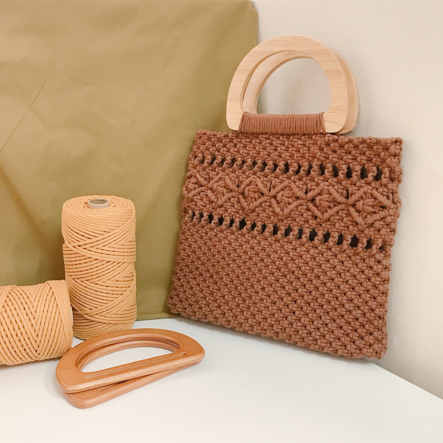 小菱格紋手工自家編織手挽袋